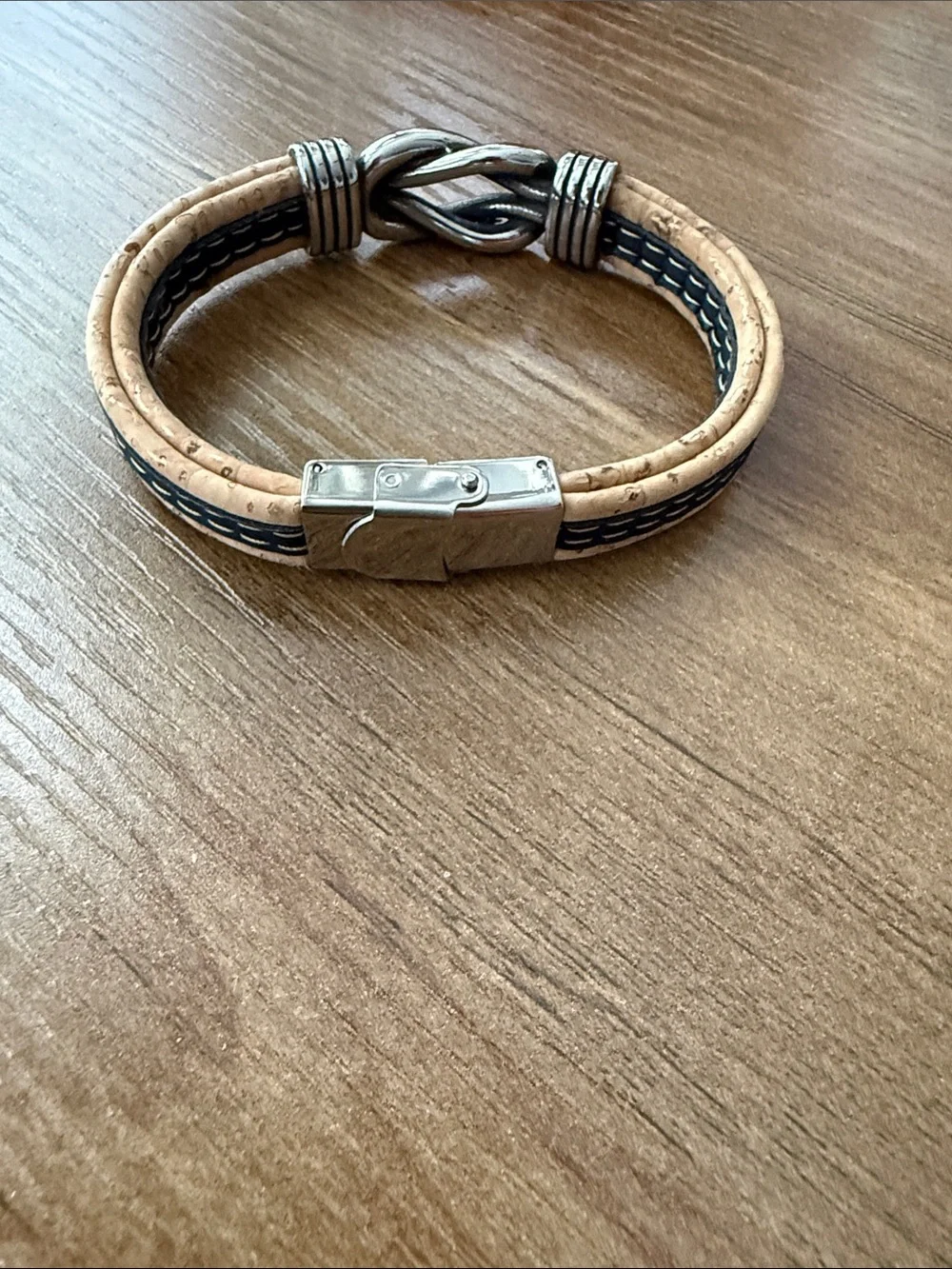 Men's Beige and Black Knot Cork Bracelet. Made in Portugal.